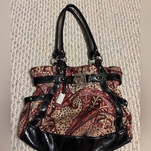 Paisley Patterned Women's Bag with Black and Silver Accents
